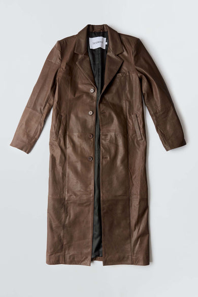 Vargen Brown Leather Maxi Coat