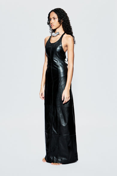 Maxine Black Leather Maxi Dress