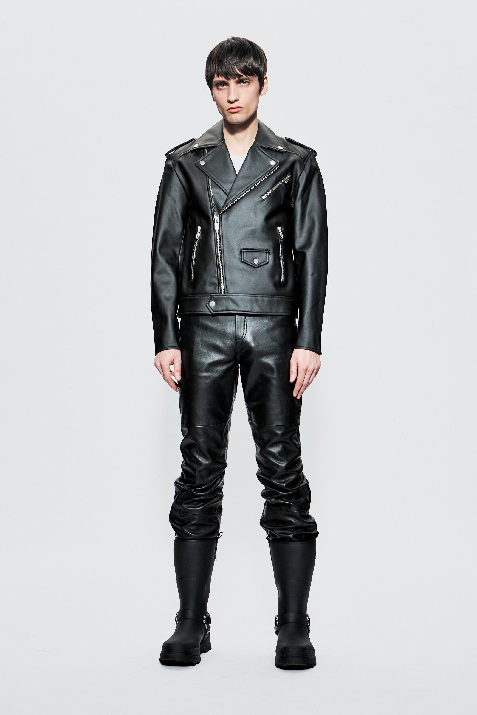 Men's Biker Black in Black Vegan Cactus Leather – Deadwood Studios