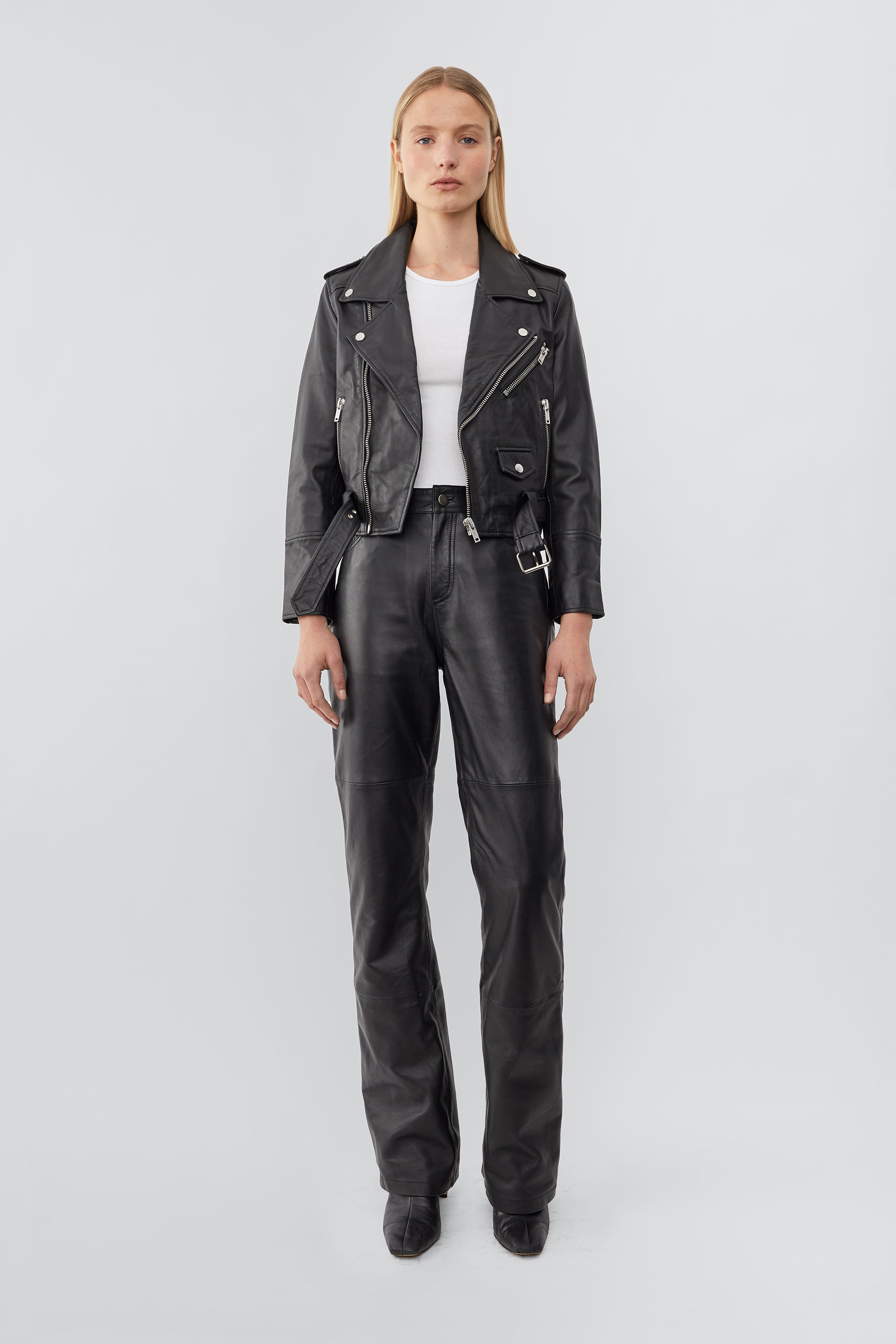 Joan Cropped Leather Biker Jacket – Recycled Leather – Deadwood