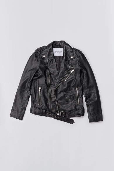 Deadwood biker jacket in black, a classic rider style jacket that features all the right details including a practical inside pocket. Made from upcycled leather.