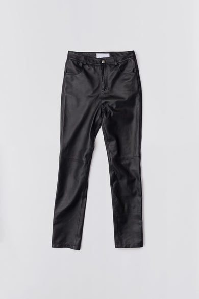 Black Phoenix slim-fit leather pants by Deadwood, made from recycled leather and PET bottles.