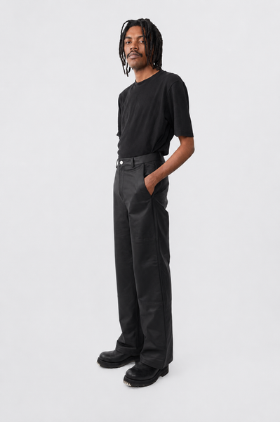 Men's Flynn Black Leather Pants | Wide Straight Cut & Upcycled