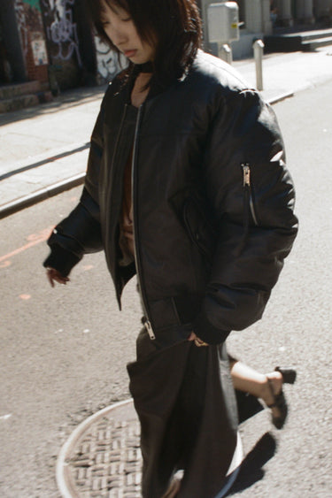 Bofinger Black Oversized Padded Leather Jacket