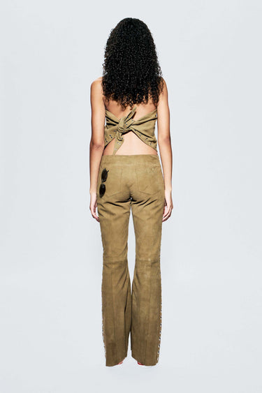 Dali Olive Suede Pants Eyelet Detail