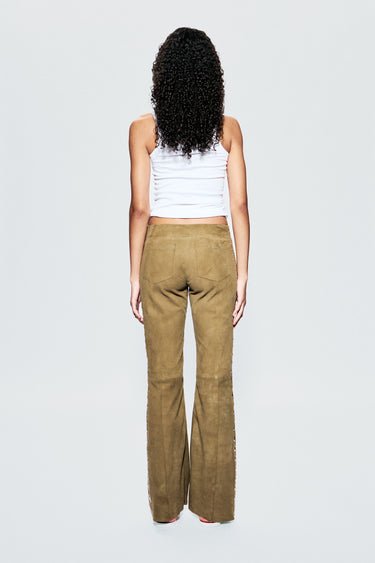 Dali Olive Suede Pants Eyelet Detail
