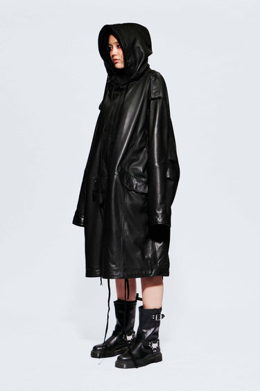 Ellis Black Oversized Leather Parka