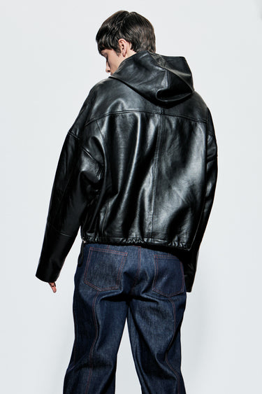 Hector Black Leather Hoodie