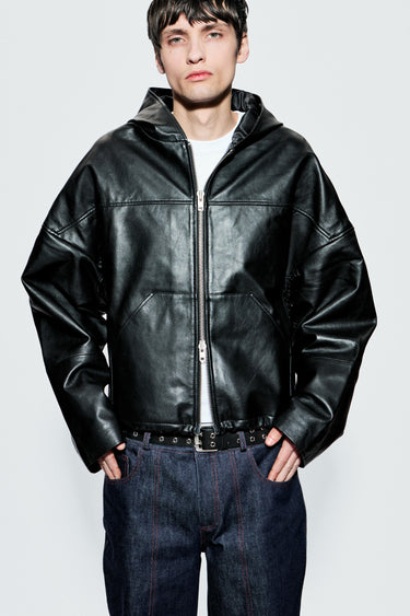 Hector Black Leather Hoodie