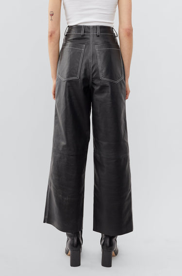 Presley Black Leather Pants White Stitch