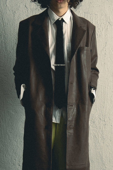 Vargen Brown Leather Maxi Coat