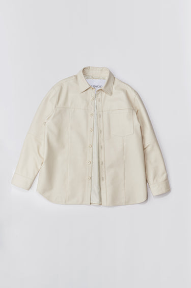 Off-white Spike Shirt by Deadwood, relaxed-fit leather overshirt with recycled PET lining.