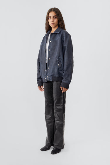 Coach Hand-dyed Blue Leather Jacket