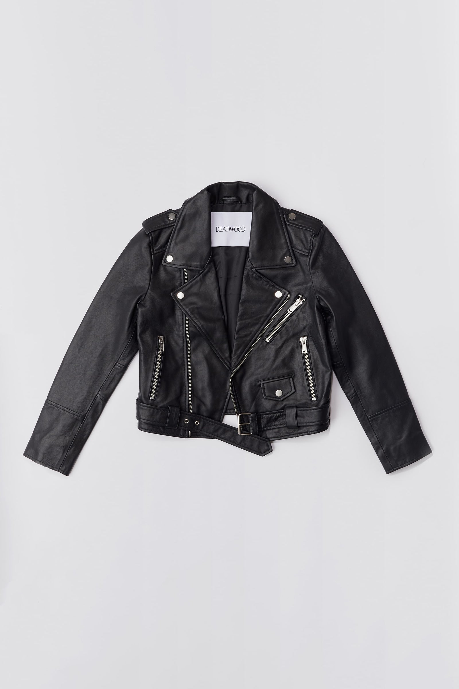 Joan Cropped Leather Biker Jacket – Recycled Leather – Deadwood